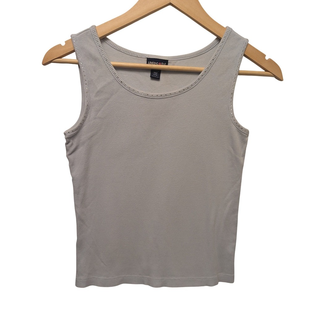 Y2K Limited Too Ribbed Rhinestone Tank Top Light Blue 90s Bling Summer Baby Tee